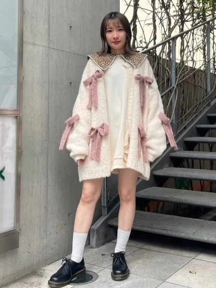 FLUFFY RIBBON KNIT CARDIGAN | Candy Stripper（キャンディ