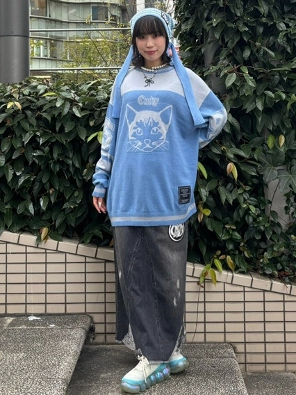 DAMAGE DENIM LONG SKIRT | Candy Stripper（キャンディ