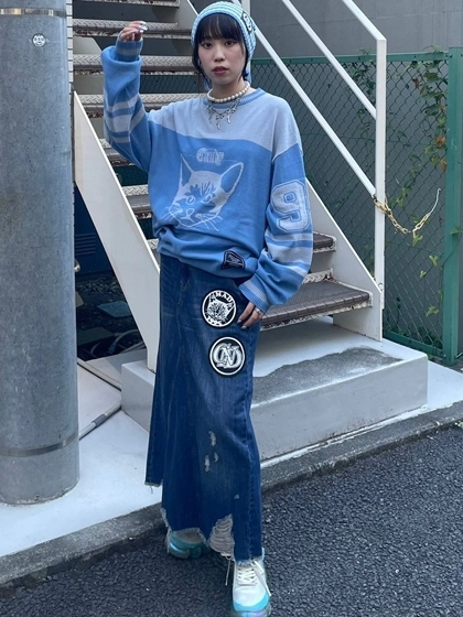 DAMAGE DENIM LONG SKIRT | Candy Stripper（キャンディ