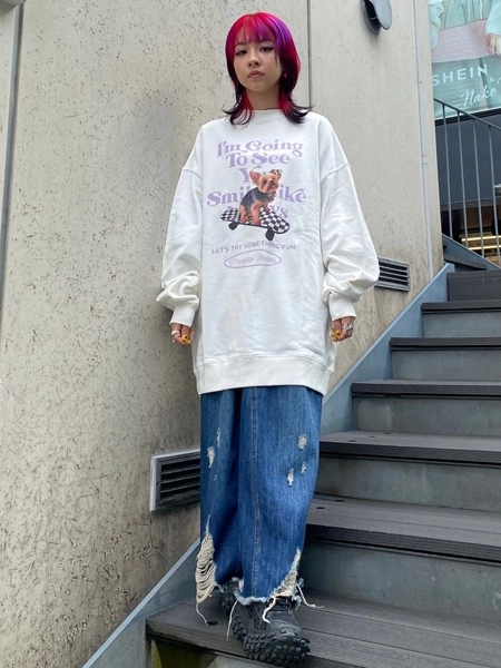 DAMAGE DENIM LONG SKIRT | Candy Stripper（キャンディ