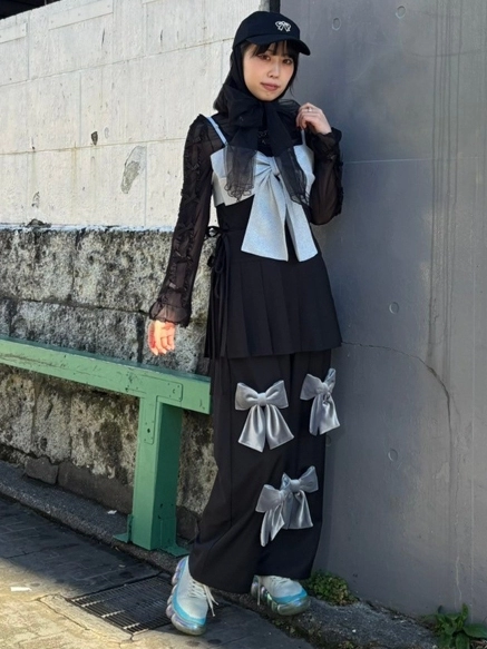 PRECIOUS RIBBON PLEATS WRAP SKIRT LAYERED PANTS | Candy