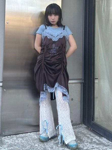 SATIN GATHER SKIRT LAYERED PANTS | Candy Stripper