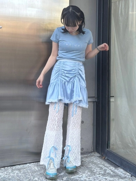 SATIN GATHER SKIRT LAYERED PANTS | Candy Stripper