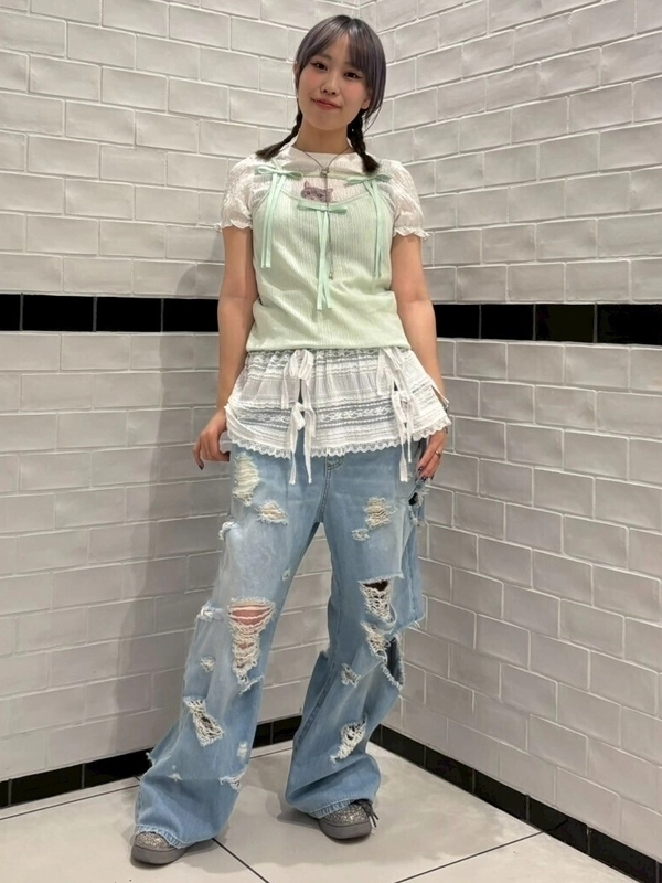 【美品】キャンディストリッパー　パッチワーク　デニムブルゾン　ダメージ加工　M 美品】キャンディストリッパー パッチワーク デニムブルゾン