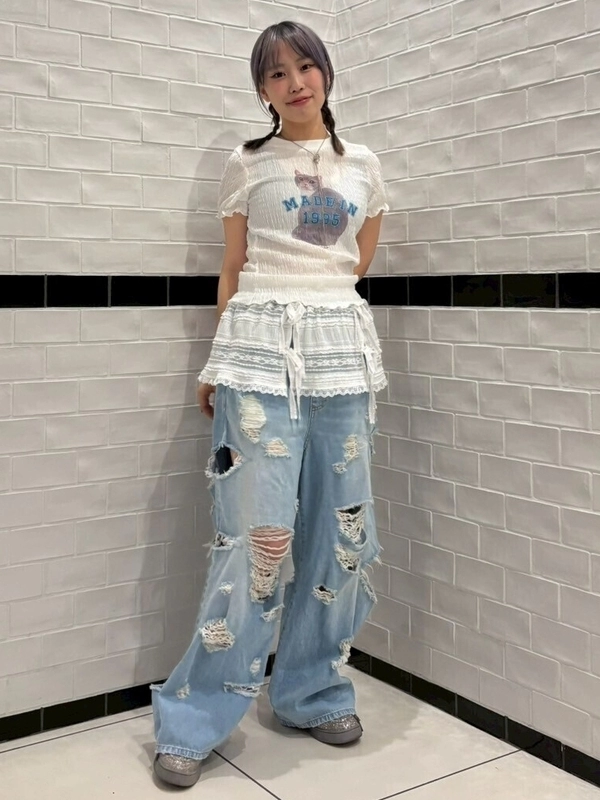 DAMAGE LAYERED DENIM PANTS | Candy Stripper（キャンディ