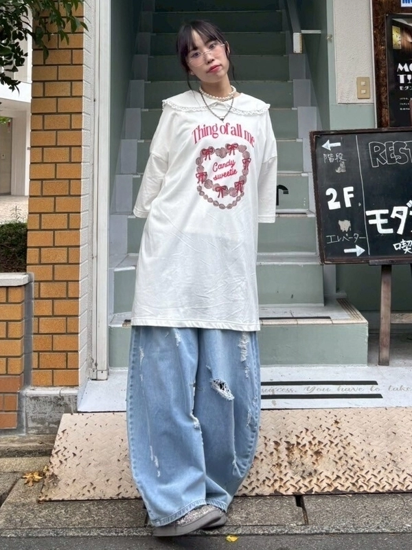 【未使用新品】CANDY SWEETIE BIG BIG Tシャツ ホワイト Candy Stripper tシャツ CANDY SWEETIE BIG Tシャツ レディース
