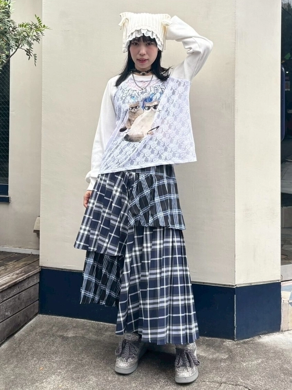 OVERLAP CHECK PLEATS SKIRT | Candy Stripper（キャンディ