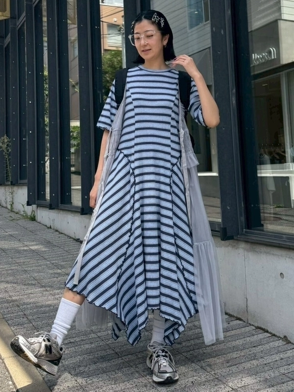 MULTI BORDER FLARE ONE-PIECE | Candy Stripper（キャンディ