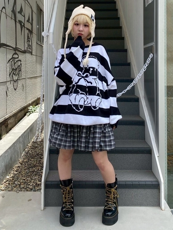 TWIN BEAR BORDER KNIT | Candy Stripper（キャンディ ストリッパー