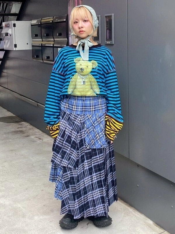 OVERLAP CHECK PLEATS SKIRT | Candy Stripper（キャンディ