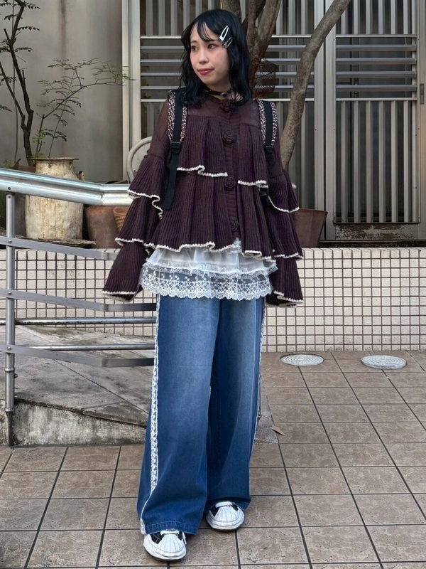 SHEER SKIRT LAYERED DENIM PANTS | Candy Stripper（キャンディ