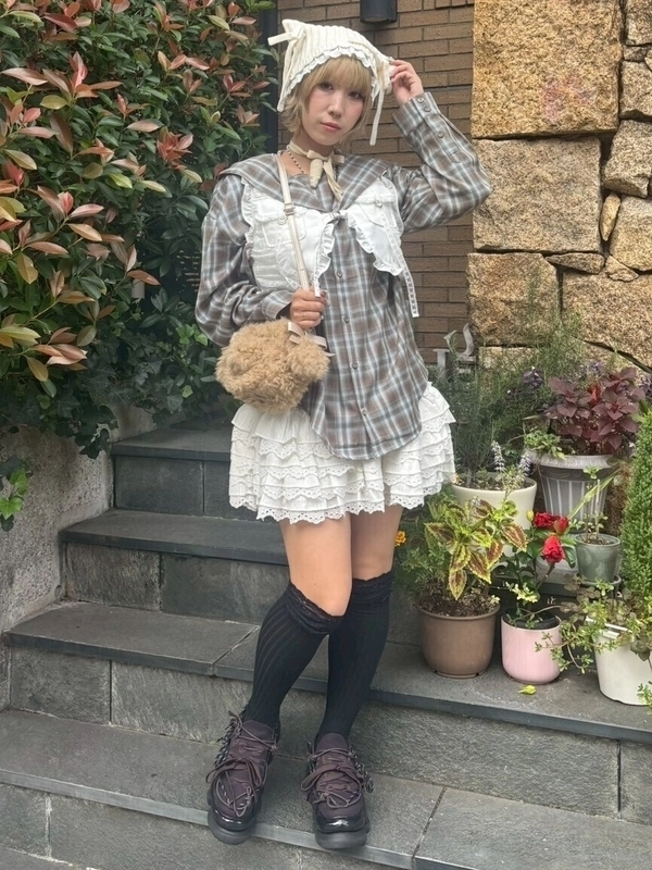 スカート Candy stripper Plaid Ribbon Half-Skirt Candy stripper Plaid Ribbon Half-Skirt Candy stripper Plaid Ribbon