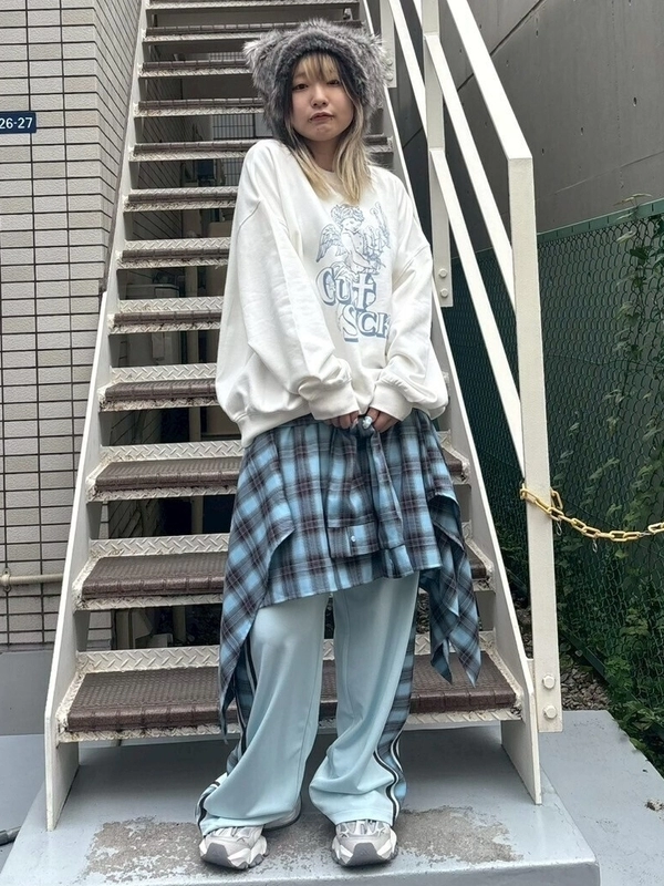 CHECK SHIRT LAYERED TRACK PANTS | Candy Stripper（キャンディ