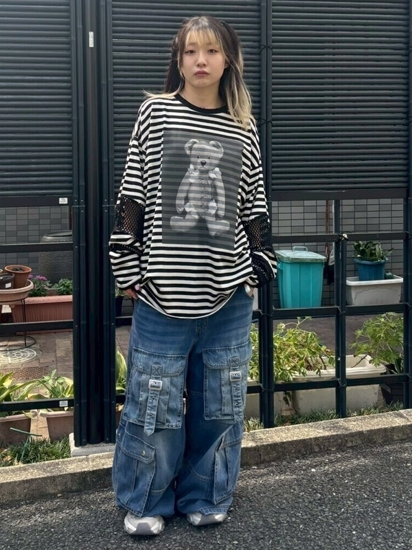 トップス BROKEN BEAR PATCHED BORDER TOPS BROKEN BEAR PATCHED BORDER TOPS | Candy Stripper（キャンディ