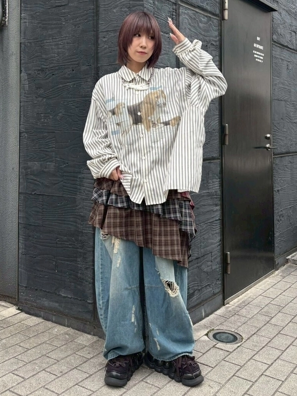 TATTERED LAYERED DENIM PANTS | Candy Stripper（キャンディ