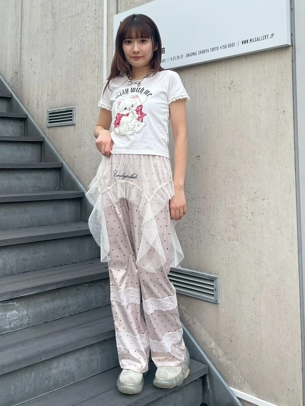 LACE TRIM LAYERED DOT SATIN PANTS | Candy Stripper（キャンディ