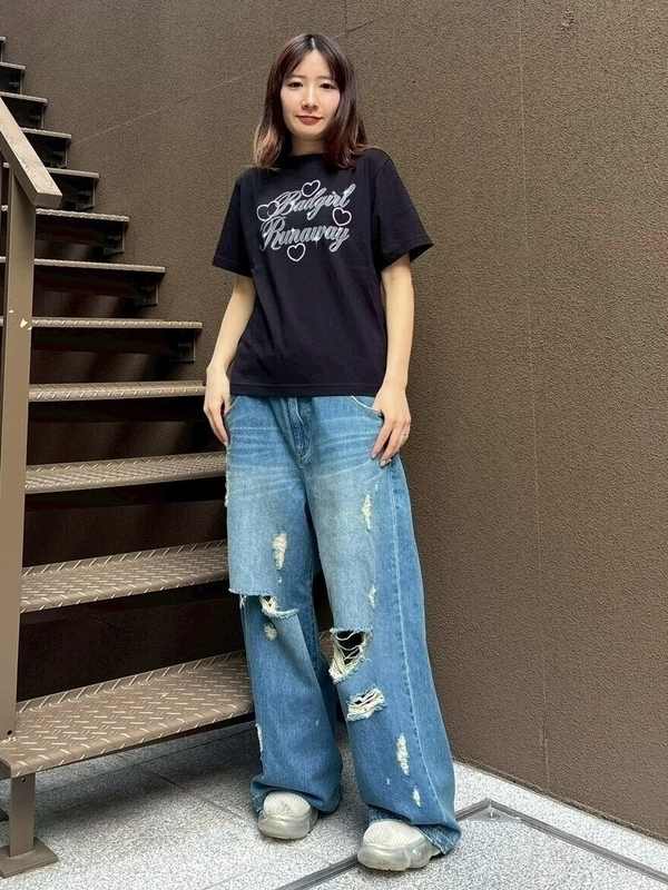 TATTERED LAYERED DENIM PANTS | Candy Stripper（キャンディ