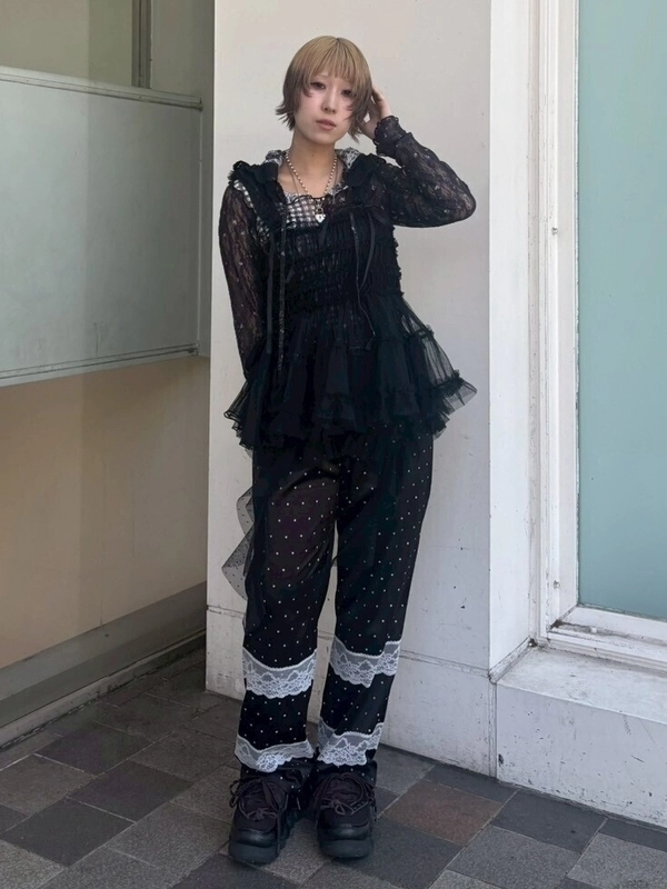 LACE TRIM LAYERED DOT SATIN PANTS | Candy Stripper（キャンディ