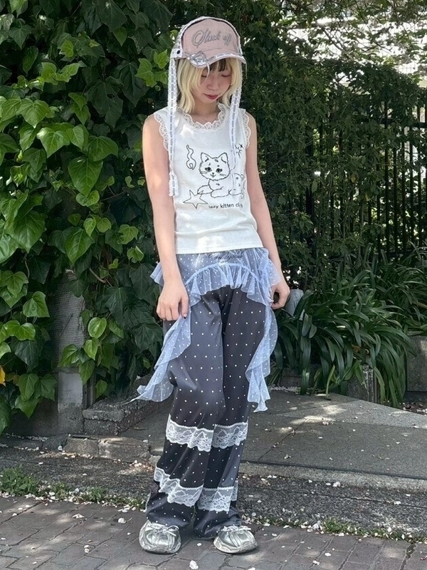 LACE TRIM LAYERED DOT SATIN PANTS | Candy Stripper（キャンディ