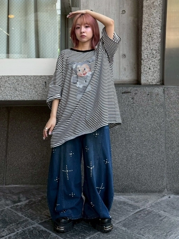 DOPE BUNNY BORDER BIG TEE | Candy Stripper（キャンディ
