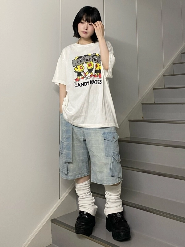 CHECK SAGGING DENIM HALF PANTS | Candy Stripper（キャンディ