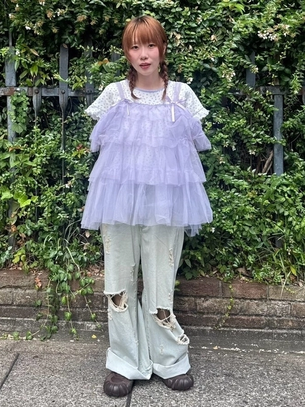 TATTERED LAYERED DENIM PANTS | Candy Stripper（キャンディ